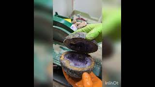 Cutting an Amethyst Geode on rock saw