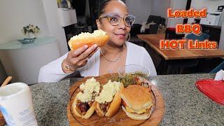 WE TRIED LOADED DEVILED EGG BBQ HOTLINKS FOR THE FIRST TIME ( COOKING WITH MY BAE)