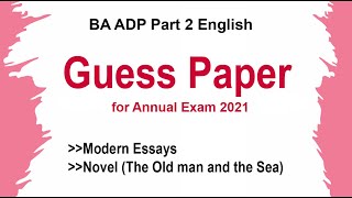 BA ADP Part 2 English Guess Paper for Annual Exam 2021|UOS/PU/GU