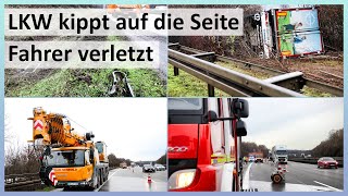 [A81 am Weinsberger Kreuz] LKW kracht in Leitplanke und kippt um - Aufwendige Bergung