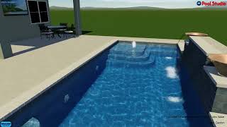 Geometric Pool w Sun Shelf, Bubbler, Raised Feature Wall w 36" Sheer Descent, water bowls