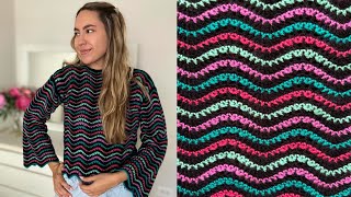 Crochet Feeling Wavy Pullover Sweater | Free Pattern Diagram Included