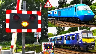 Halogen lights & The Midland Pullman HST at Cleghorn Level Crossing, South Lanarkshire