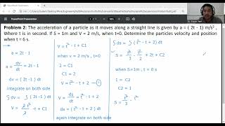 Problem 2 -Kinematics of linear motion/Example based on Variable acceleration/ Engineering Mechanics