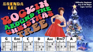 ROCKIN' AROUND THE CHRISTMAS TREE {CAPO 1} Brenda Lee (Beginner Guitar Chord TAB & Strum Play-Along)