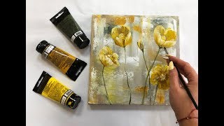 How to draw easy flowers painting / Demonstration /Acrylic Technique on canvas by Julia Kotenko