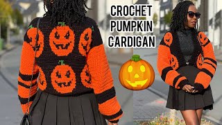 How To Crochet A Cardigan / HALLOWEEN  Pumpkin Cardigan Graph #crochetcardigan  #häkeln #halloween