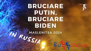 Bruciare Putin, bruciare Biden. Maslenitsa 2024 in Russia. Cultura, tradizioni, giochi con il fuoco.