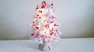 MINI PEPPERMINT CHRISTMAS TREE DIY WITH LIGHTS 2017