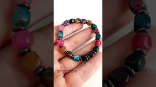 Natural Multicolor Agate Cubic Stones Stretch Bracelet #agate #beaded #bracelet