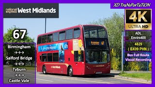 [National Express West Midlands] 67 ~ Birmingham, Dale End ➝ Castle Vale, Dixon Close【4K UW】