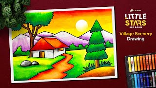 Easy village scenery drawing for beginners / how to draw easy village scenery / Village drawing