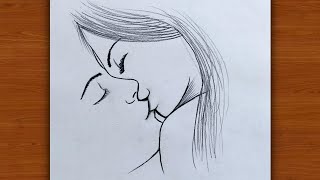 How to draw couple kissing each other / Kiss drawing / Couple in love drawing