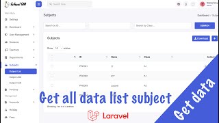 Get all data list subject on table Laravel 10 | School System