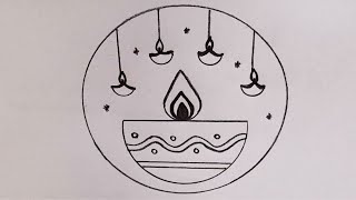 Circle Scenery drawing 57 | Diwali drawing | Diya drawing @TamilNewArt