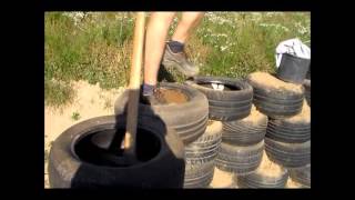 Plnění pneumatik na Zeměloď / Filling the tires on Earthship