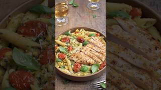 Corn pesto pasta with parmesan chicken #chickenpasta