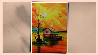 How to make beautiful Sunrise painting-Color pencil drawing - Drawing Tutorial