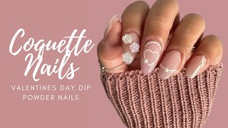 Trending COQUETTE Nails | Valentines Day Dip Powder Nails | Dip Powder Nails At Home | PINK NAILS