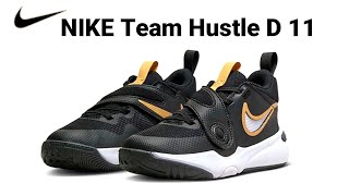 Nike Team Hustle D 11 | Black, White, Metallic Gold | DV8996-004 | Big Kids Basketball Shoes, Size 4