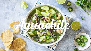 AGUACHILE | Shrimp marinated in spicy green salad.