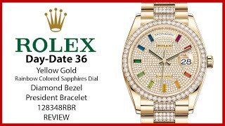 ▶Rolex Day-Date 36 Yellow Gold Diamond Paved Dial w/ sapphires President Bracelet 128348RBR - REVIEW