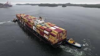 Container Ship MSC Nerissa and the SAAM tugs in Prince Rupert - DJI Mini 2