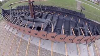 The Hugin viking ship drone video close look at the ship