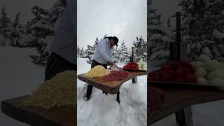 Cooking is a delightful meal on a snowy day. food , kebab