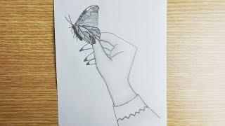 How to draw Butterfly in the hand with pencil sketch..