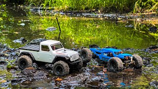 Brushless SCX24 JL Pickup Crawling and Mudding Through The Woods! Can It Take On The Warthog?