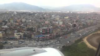 Nepal airlines RA 206 airbus A320 landing at Kathmandu from Delhi.