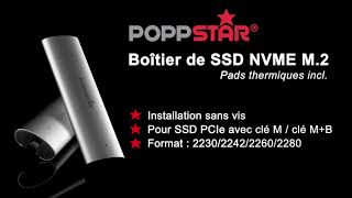 Poppstar - Boîtier SSD M.2 NVMe avec Pad de Refroidissement (USB-C, clé M & clé B&M) jusqu'à 10 Go/s