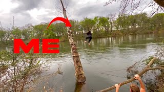 We Built A Rope Swing Over A FLOODED RIVER