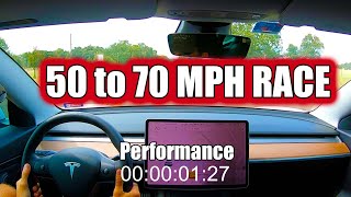 Tesla Model 3 Battle - 50 to 70 MPH - Standard Range Plus vs Performance