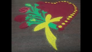 valentines'day special rangoli Beautiful Rose Rangoli/ Lovers day kolam/ Valentines day Rangoli