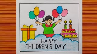 Happy Children's Day Drawing / Children's Day Drawing Easy / Children's Day Scenery / Bal Diwas