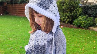 Crochet #52 How to crochet Hooded scarf with pom poms