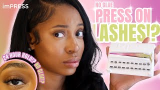 VIRAL NO GLUE PRESS ON LASHES! LET'S TEST THEM OUT + HOW LONG WILL THEY LAST!? 😧😍 #impressfalsies