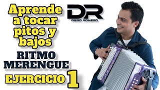 Ejercicio para tocar pitos y bajos (N° 1 en ritmo merengue) Diego Romero Acordeón