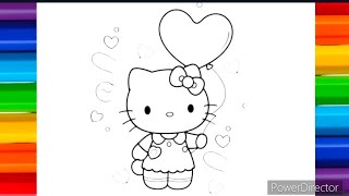 Hello Kitty Holding a Balloon Drawing || Hello Kitty Step by Step Drawing for Kids and Toddlers||