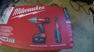 $200 Milwaukee special buy kit M18 1/2 inch impact M12 3/8 ratchet with lithium ion battery unboxing