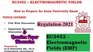 Anna University Exam Preparations- EC3452 - Electromagnetic Fields (EMF) Important Questions