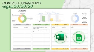 Planilha de Controle Financeiro Regra 50/30/20 - Excel & Google Sheets