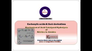 Mechanism of Acid Catalyzed Partial Hydrolysis of Nitriles to Amides I PDF Notes link in description