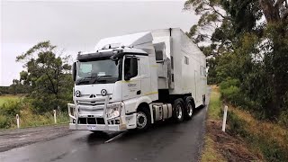 Australian sprint car race transporters arrive at Simpson Speedway