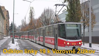 Odklon linky 19 k Vozovně Žižkov kvůli výluce Krejcárku, 9.12.2023 | 8K HDR