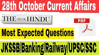 |28th October Current Affairs|Daiiy   Current Affairs|Current Affairs in English|MISSION JKSSB