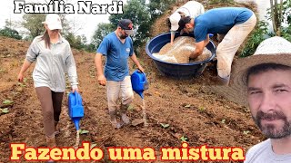 Fazendo uma mistura de adubo com uréia pra aplicar no tabaco. Buscando as vacas no pasto de inverno.