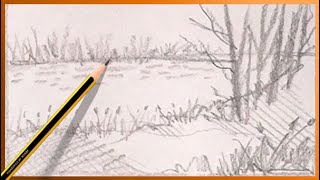 How to draw WINTER LANDSCAPE [1 MINUTE] Forest with a lake